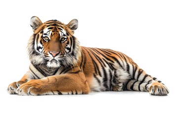 Majestic Tiger Resting on a White Background