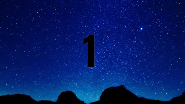 Countdown timer with starry night sky from 1 to 5 for premiere videos, presentations, events