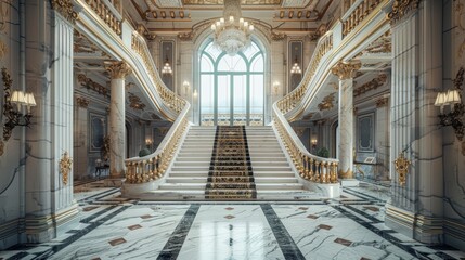 Obraz premium An elegant marble staircase with intricately carved railings