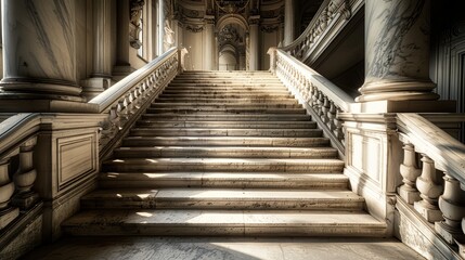 Obraz premium An elegant marble staircase with intricately carved railings