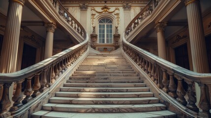 Obraz premium An elegant marble staircase with intricately carved railings