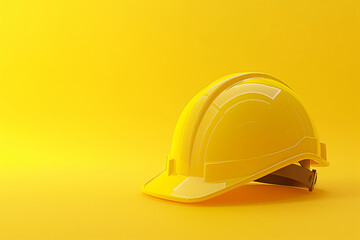 Fototapeta premium Yellow construction helmet on yellow background with copy space, closeup view, detailed illustration, high resolution photography