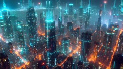 Fototapeta premium Networking, collaboration, big city, city of the future, cyber security