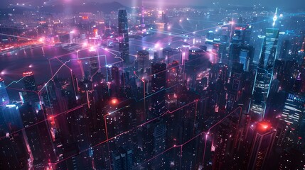 Obraz premium Networking, collaboration, big city, city of the future, cyber security