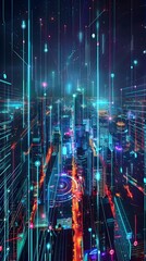 Obraz premium Networking, collaboration, big city, city of the future, cyber security