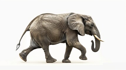 Obraz premium Majestic elephant walking. Side view of a giant African elephant moving gracefully. Realistic depiction with smooth details, suitable for wildlife themes and educational purposes. AI