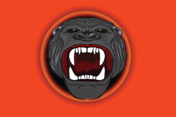 Gorila irritado gritando com a boca aberta mostrando os dentes