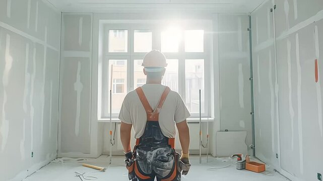 Construction Worker Standing in Unfinished Room During Daytime