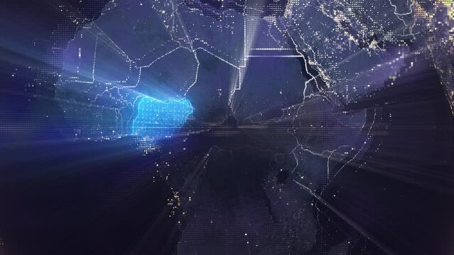 Digital Pixel Art Earth Night from Space Rotate and Zoom Shining Country Nigeria