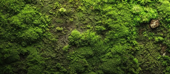Fototapeta premium Wall with green moss as eco-friendly decor for design and text.