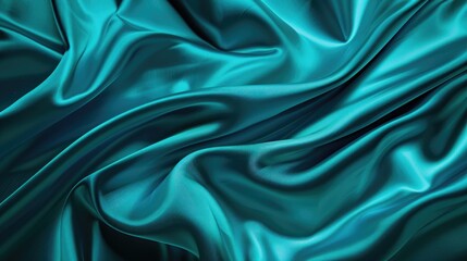 Obraz premium Luxurious turquoise silk satin with shiny texture and space for design Top view web banner for special occasions