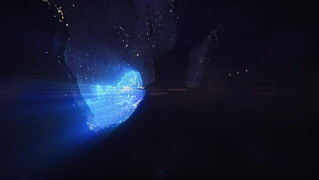 Digital Pixel Art Earth Night from Space Rotate and Zoom Shining Country South Africa