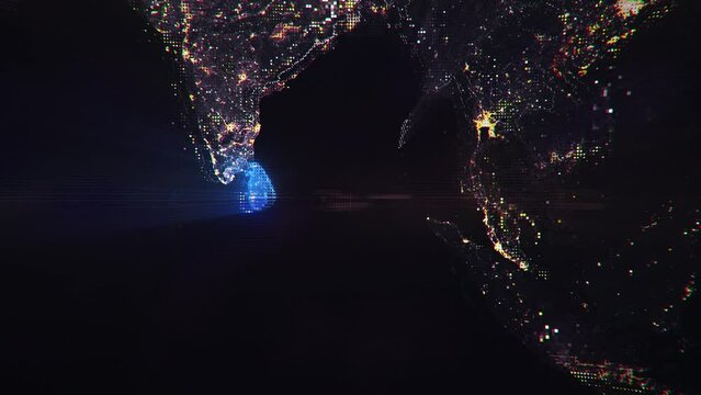 Digital Pixel Art Earth Night from Space Rotate and Zoom Shining Country Sri Lanka