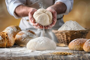 Obraz premium Baker Dusting Flour Over Dough