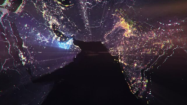 Digital Pixel Art Earth Night from Space Rotate and Zoom Shining Country United Arab Emirates