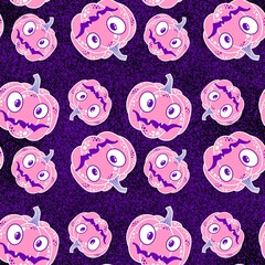 Fototapeta premium Halloween pumpkins seamless monsters pattern for wrapping paper and fabric