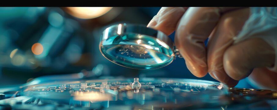 Close Up of a Watch Mechanism with Magnifying Glass - Powered by Adobe