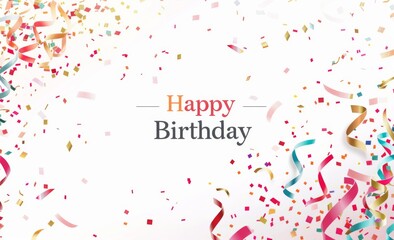 Minimalist Happy Birthday Vector Graphics with Confetti on White Background