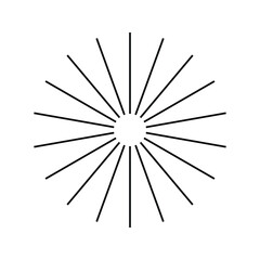Radial circle lines: circular radiating geometric shapes resembling sun rays. Abstract design element. Vector illustration on a white background.