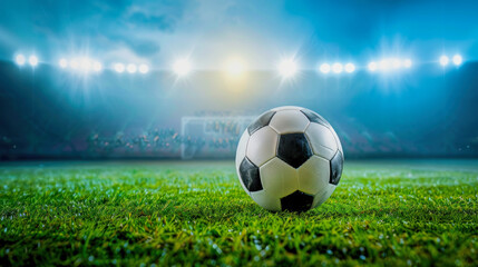 Soccerball in a floodlit stadium