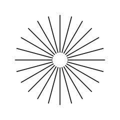 Radial circle lines: circular radiating geometric shapes resembling sun rays. Abstract design element. Vector illustration on a white background.