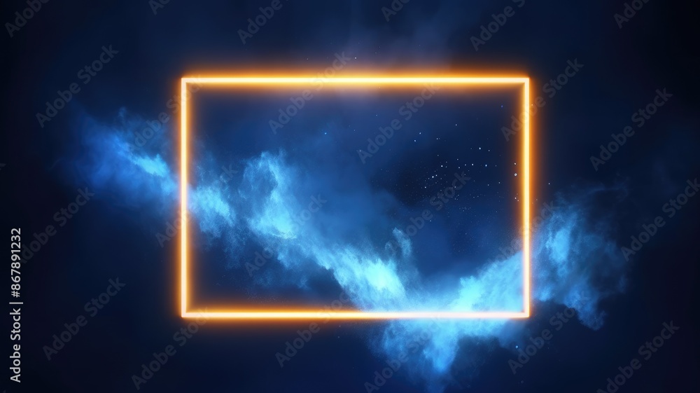 Poster abstract picture of yellow color light in rectangle shape frame set against in dark blue tone backgr