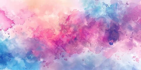Abstract watercolor art with pink, blue, and purple shades. Concept of paint, art, creativity, color blending. Copy space. Banner