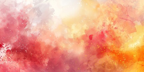 Watercolor painting with red, yellow, and white hues. Concept of artistic expression, creativity, vibrant colors, modern art. Copy space. Banner. Abstract autumn background