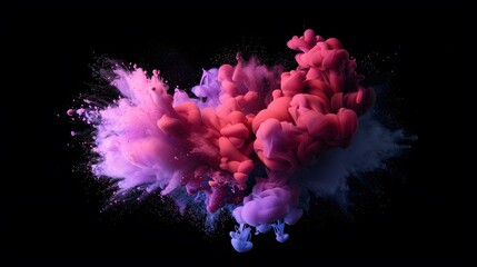 Fototapeta premium Colored powder explosion on black background. Bright color clouds. Splash of color paint, water or smoke on dark background. 