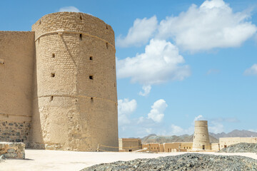 Bahla citadel fortress inner yard streets and round towers, Bahla, Oman