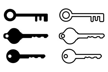 Key icon, logo, app, UI. Key icon Vector illustration, EPS format. lock and unlock symbols, monochrome and line art, key silhouette isolated on white background.