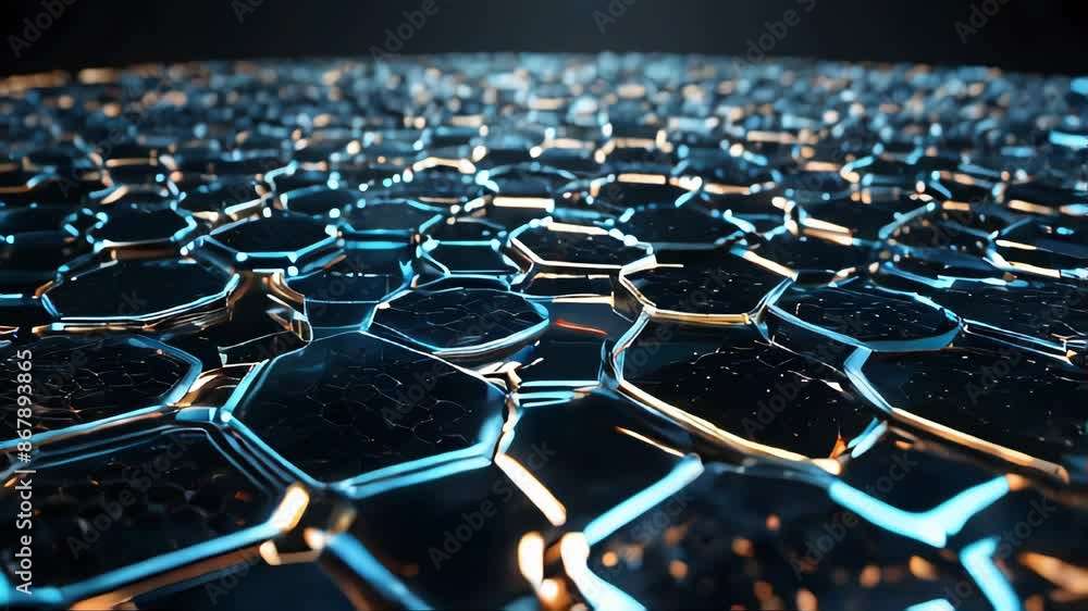 Poster futuristic honeycomb network concept for high-quality data transfer on digital technological backgro