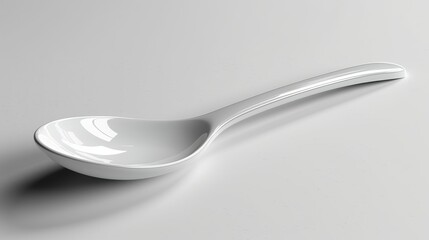 Close-up of a white ceramic spoon on a plain background, minimalistic kitchenware concept