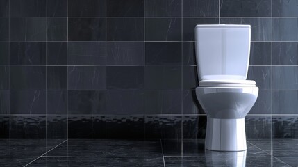 Modern white ceramic toilet against dark tiled wall