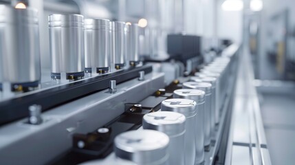 Obraz premium Lithium ion cell pack in manufacturing setting highlighting precision engineering and technological advancements. Lithium-ion cell pack