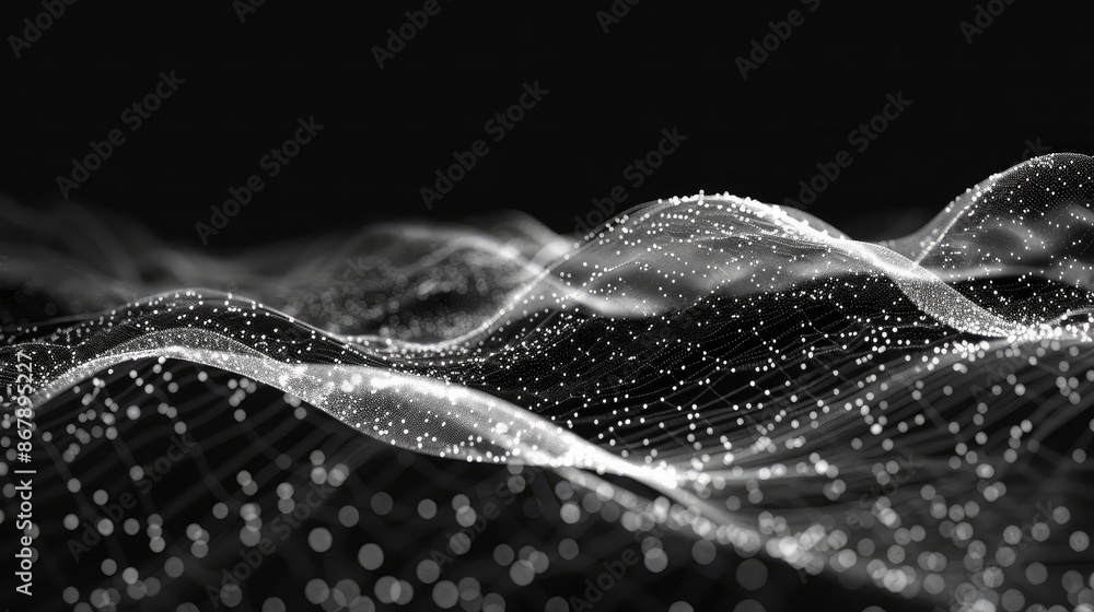 Poster dynamic wave of particles and lines representing data flow and connectivity