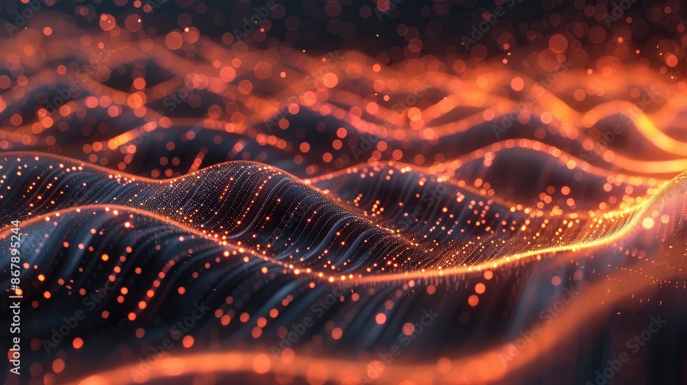 Poster dynamic wave of particles and lines representing data flow and connectivity