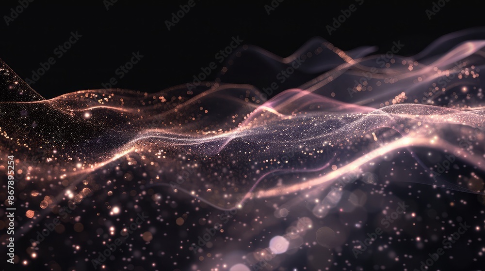 Poster dynamic wave of particles and lines representing data flow and connectivity