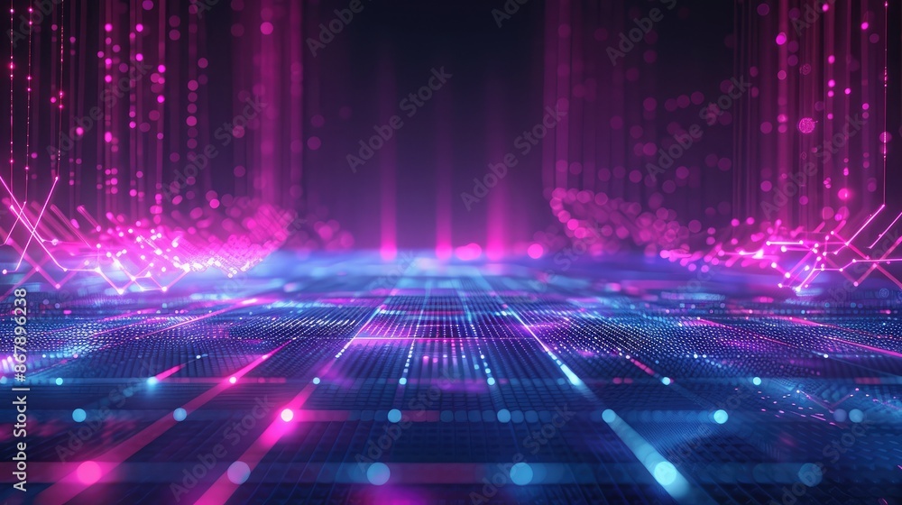 Aufkleber futuristic grid with holographic elements and dynamic light effects.