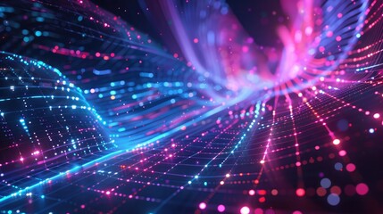Obraz premium Futuristic grid with holographic elements and dynamic light effects.