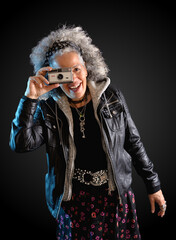 Biker woman 60 Vintage camera