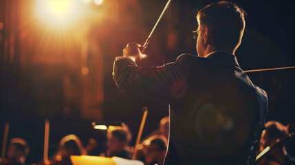 Fototapeta premium Music conductor directing a symphony orchestra with passion and precision