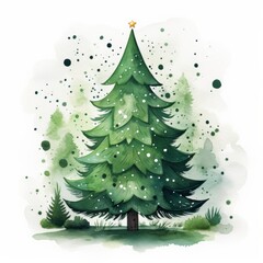 Fototapeta premium Watercolor hand drawn green Christmas tree