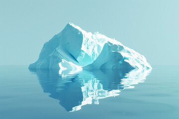 Obraz premium A large iceberg with intricate textures reflecting on the still clear water under a bright sky creating a peaceful scene