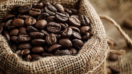 Vintage style coffee beans in a bag