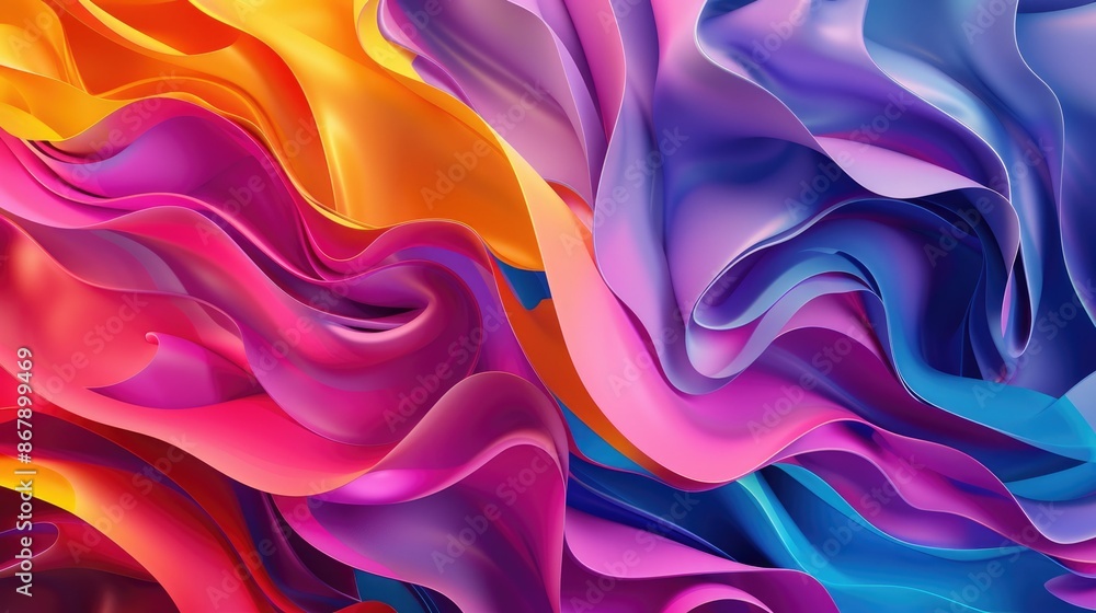 Poster the dynamic and colorful background is created by vibrant abstract waves, giving it a fluid motion e