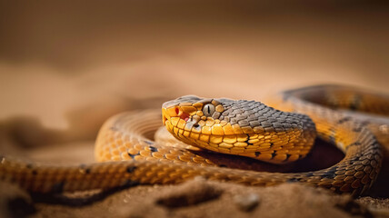 Obraz premium Yellow viper crawling dangerous and spooky snake, AI Generative
