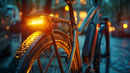 Obraz premium Cityscape with Illuminated Bicycle at Twilight