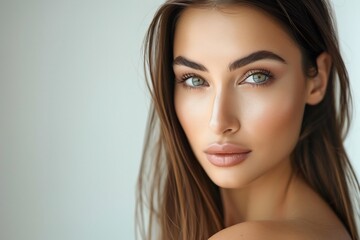 Fototapeta premium Beautiful Woman Portrait Green Eyes Long Hair