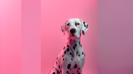 Dalmatian dog on pink gradient background with soft lighting, National Dog Day on August 26